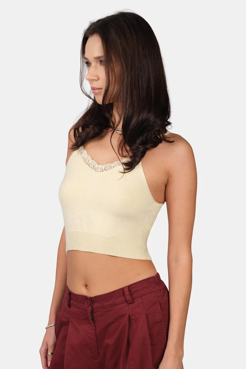 Virgio  Self Design Viscose Lurex Strappy Crop Knit Cami for Women for Women | Best Price UAE