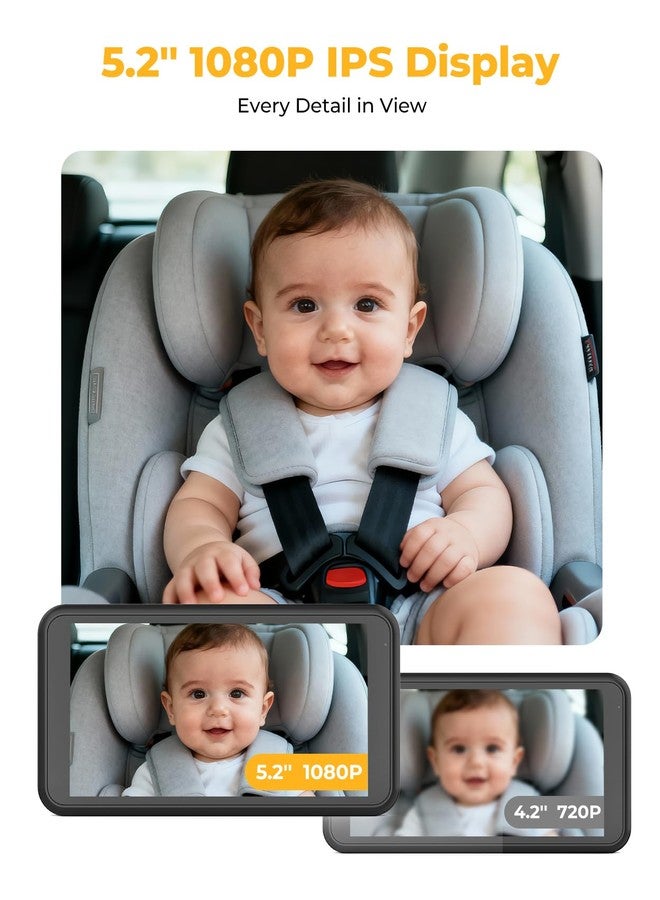 Luckview BM2A Baby Car Camera, Night Vision & 5.2" 1080P Display for Rear-Facing Car Seats, Easy No-Damage Install, Patented Anti-Shake Mount – Ideal for Parents and Pet Owners - Image 2