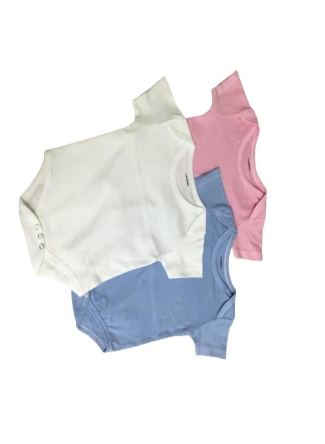 MOJOPANDA Organic Cotton Romper Set of 3 | 100% Cotton | 0-3, 3-6, 6-12 Months | White, Pink & Blue - Image 2
