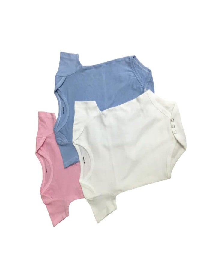 MOJOPANDA Organic Cotton Romper Set of 3 | 100% Cotton | 0-3, 3-6, 6-12 Months | White, Pink & Blue - Image 3