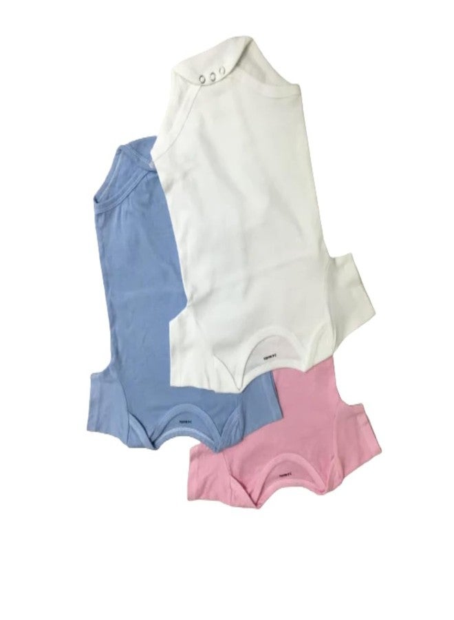 MOJOPANDA Organic Cotton Romper Set of 3 | 100% Cotton | 0-3, 3-6, 6-12 Months | White, Pink & Blue - Image 4