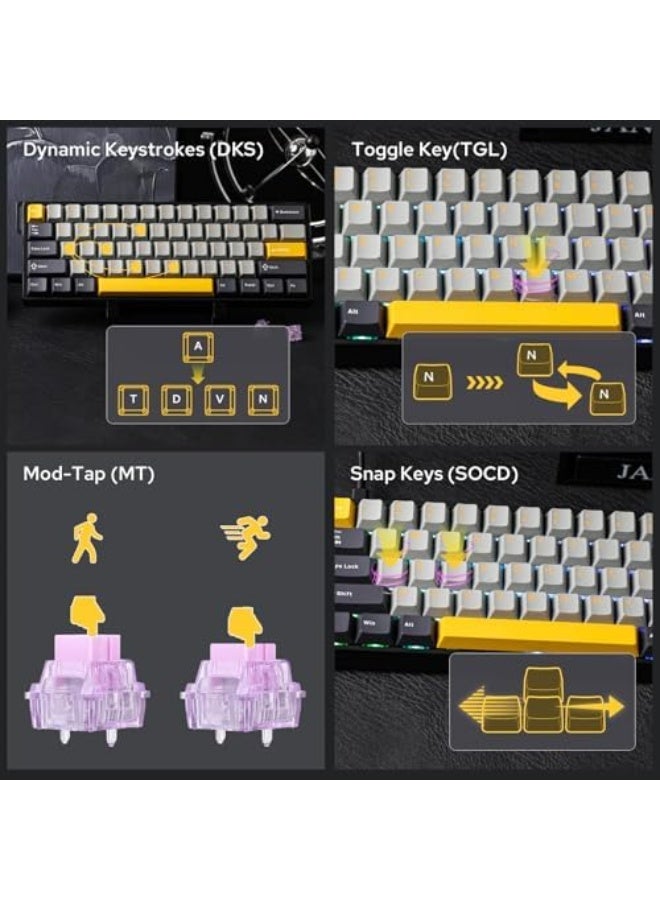 AULA WIN60 HE 60% Wired Magnetic Keyboard with Adjustable Actuation, 8000 Hz Polling Rate, Hall Effect Switches, Hot-Swap, For FPS Games (Grey&Yellow) - Image 3
