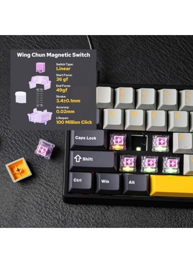 AULA WIN60 HE 60% Wired Magnetic Keyboard with Adjustable Actuation, 8000 Hz Polling Rate, Hall Effect Switches, Hot-Swap, For FPS Games (Grey&Yellow) - Image 4