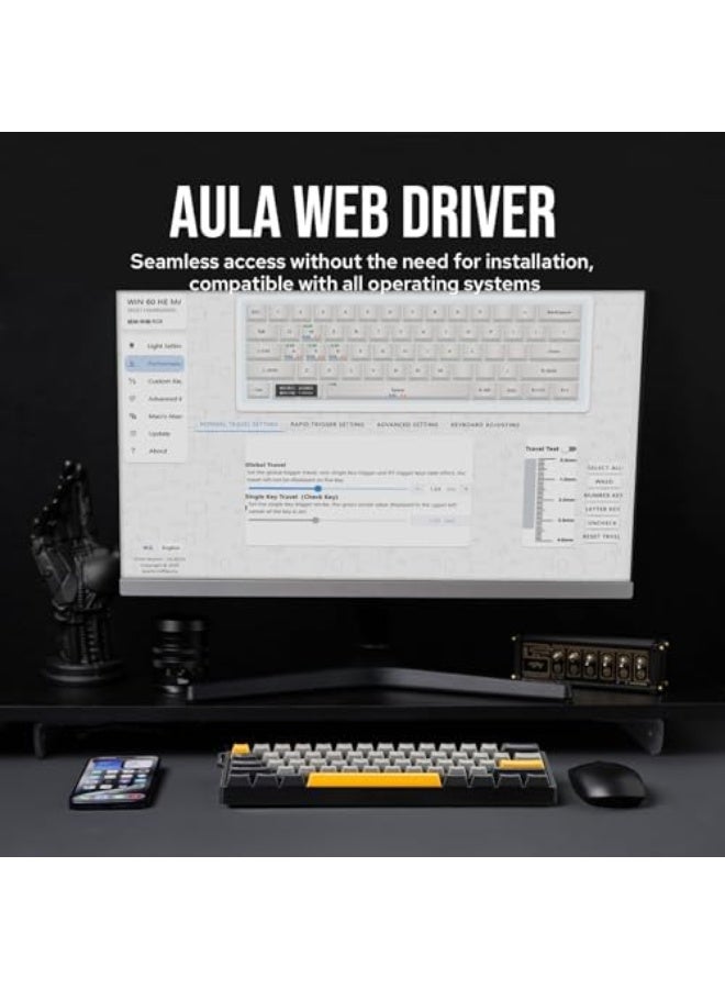 AULA WIN60 HE 60% Wired Magnetic Keyboard with Adjustable Actuation, 8000 Hz Polling Rate, Hall Effect Switches, Hot-Swap, For FPS Games (Grey&Yellow) - Image 5