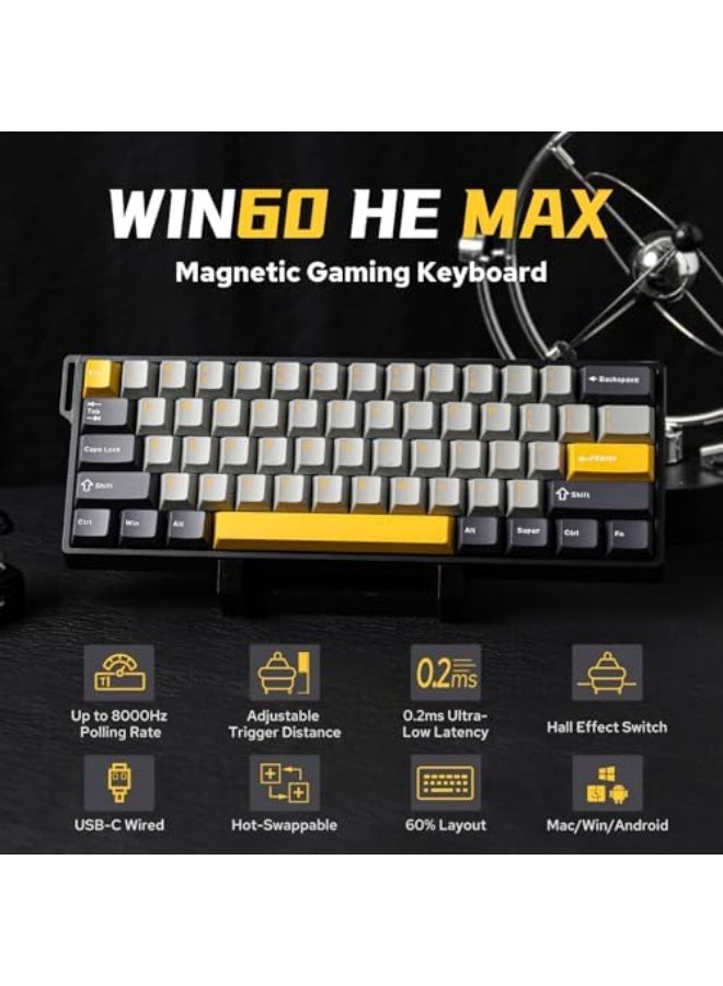 AULA WIN60 HE 60% Wired Magnetic Keyboard with Adjustable Actuation, 8000 Hz Polling Rate, Hall Effect Switches, Hot-Swap, For FPS Games (Grey&Yellow) - Image 2