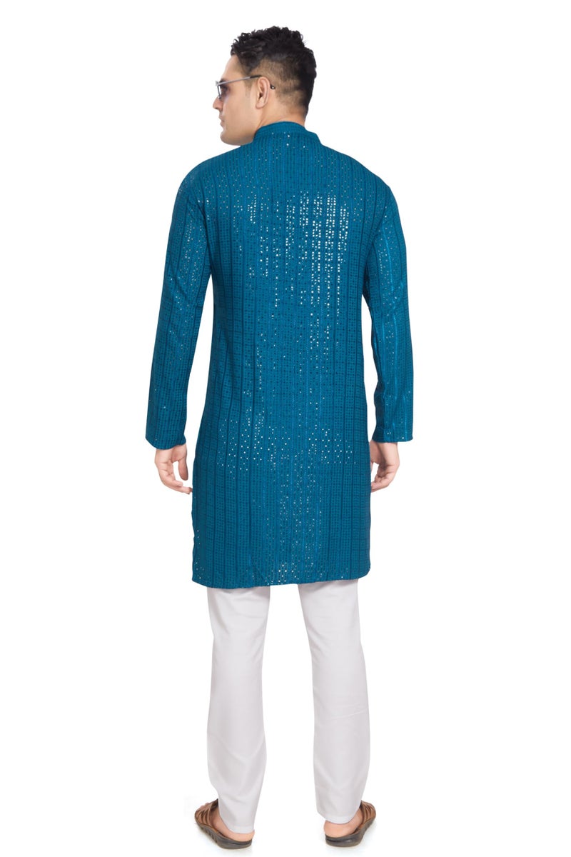 DIVISIVE Men's Embroidered Cotton Blend Only Slim Fit Kurta (DKRT376_M_Teal) - Image 5