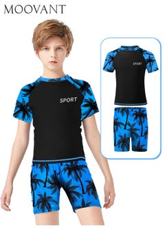 Moovant 2 Pieces Boys Swimsuit, Swim Top + Swimming Trunks Set, Toddler Kids Quick Dry Swimwear, Children Beachwear, Premium Printed Bathing Suit for Summer  - Image 1