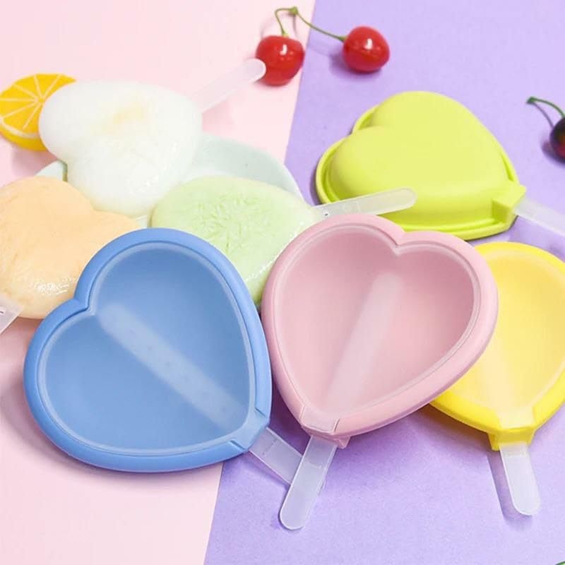 BIRZAR Ice Pop Makers Silicone Reusable Homemade Popsicle Frozen Ice Cream Moulds Heart Shape Tray Kulfi Candy Maker 4 Pcs Set Multicolour - Image 5