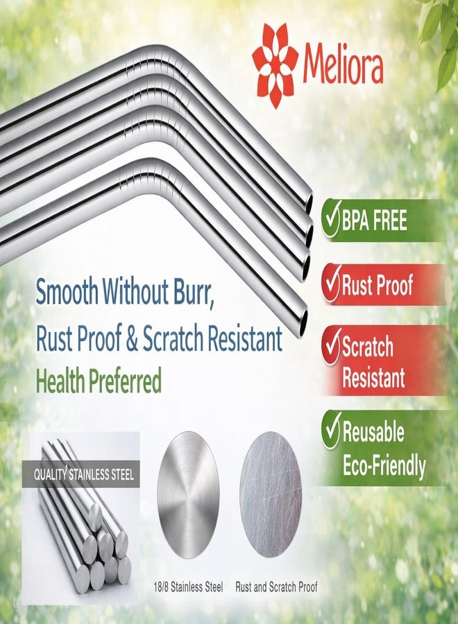 Meliora Reusable Stainless Steel Straws for Drinking with Brushes 8.5 Inches BPA-Free Metal, Thick, Long (2 Bent + 2 Straight +1 Brush) (Pack of 2) - Image 5
