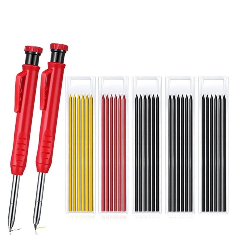 Portable Woodworking Pencil Carpenter Pencil Mechanical Pencil Deep Hole Marker Drawing Marker with Sharpener Suitable for Construction Decoration Scriber - Image 1