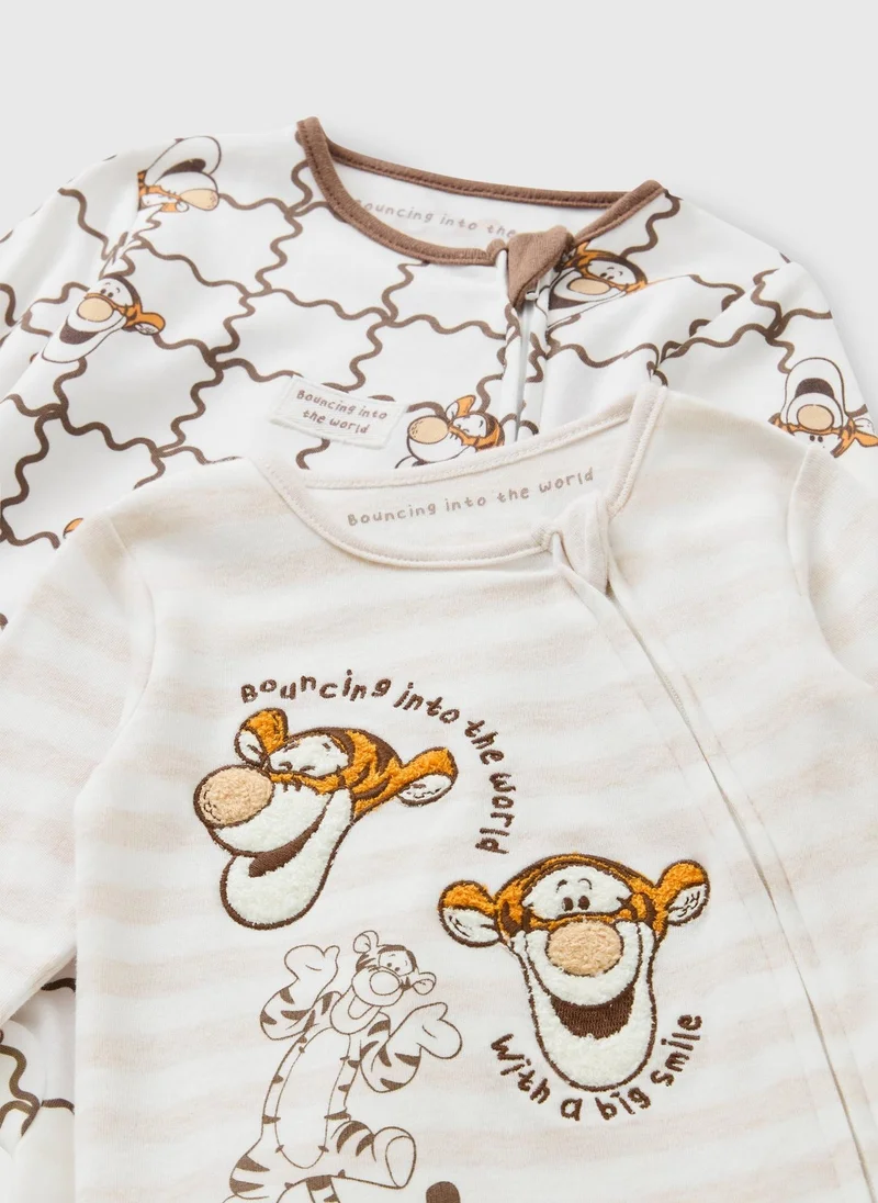Matalan 2 Pack Baby Beige Tigger Sleepsuit