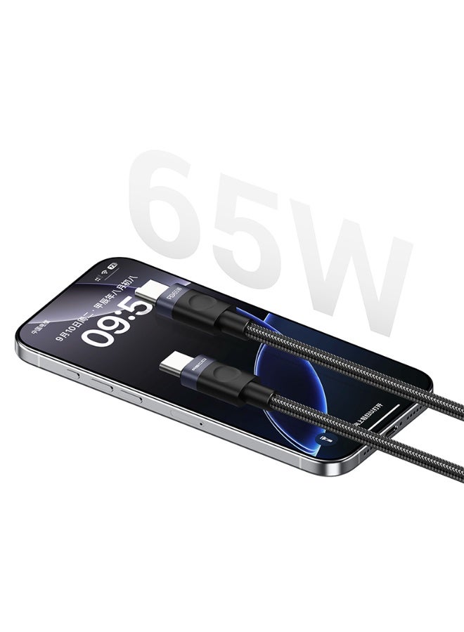 RECCI RS50CC PD 65W Fast Charging Data Cable | USB-C to USB-C | Mesh Braided Design | Intelligent Chip | 1m | Black - https://f.nooncdn.com/p/pzsku/Z5634D78B55F23DCCDE44Z/45/1768400380/cf8fea75-9cf2-407c-8e7f-c3b4fe1b42ca.jpg