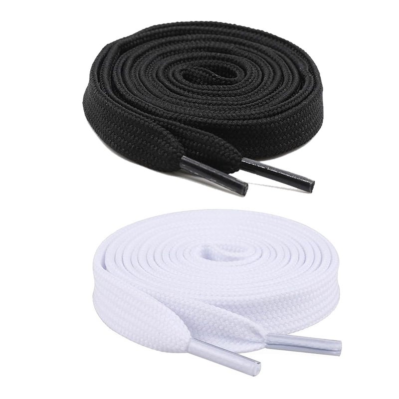 XERUS Shoelace Flat Black White 150cm pack of 2pair for Black White sneakers Canvas Sport casual shoe Men & Women Shoe Care & Accessories - Image 1