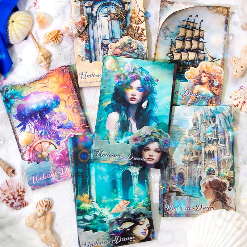 Yoksas 180 Sheets Vintage Ocean Mermaid Mythology Scrapbook Paper - Fantasy Undersea Junk Journals Decorative Cardstock for Posters,Card Making,Scrapbook Craft Supplies - Image 1