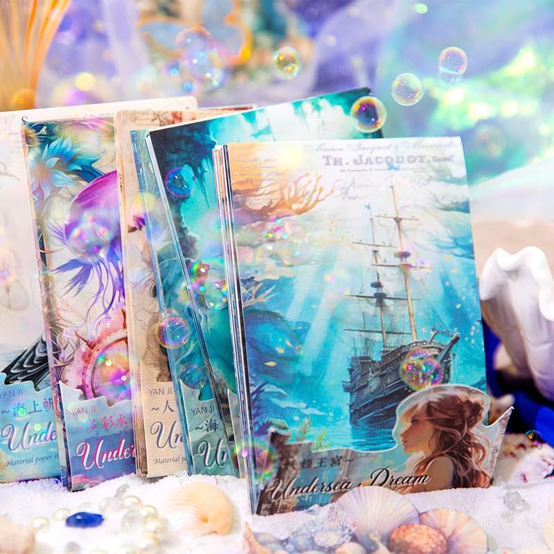 Yoksas 180 Sheets Vintage Ocean Mermaid Mythology Scrapbook Paper - Fantasy Undersea Junk Journals Decorative Cardstock for Posters,Card Making,Scrapbook Craft Supplies - Image 2