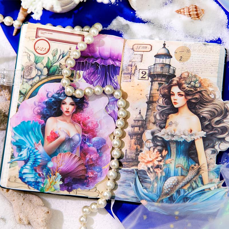 Yoksas 180 Sheets Vintage Ocean Mermaid Mythology Scrapbook Paper - Fantasy Undersea Junk Journals Decorative Cardstock for Posters,Card Making,Scrapbook Craft Supplies - Image 3
