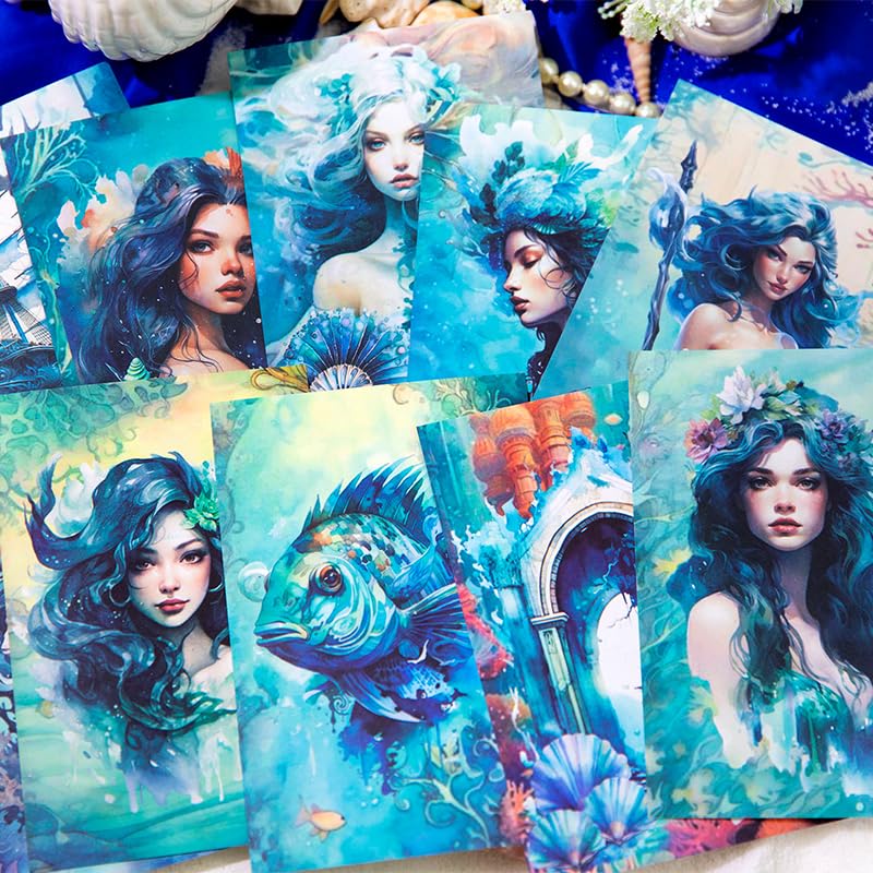 Yoksas 180 Sheets Vintage Ocean Mermaid Mythology Scrapbook Paper - Fantasy Undersea Junk Journals Decorative Cardstock for Posters,Card Making,Scrapbook Craft Supplies - Image 4