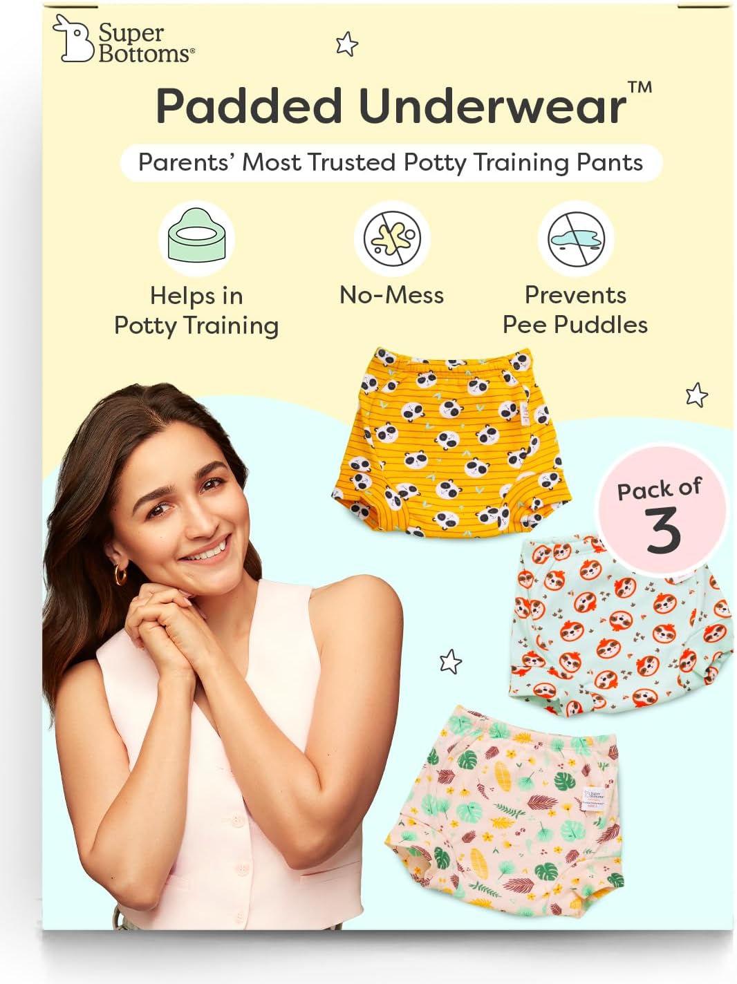 SuperBottoms Padded Underwear - Waterproof Pull Up Potty Training Pants for Toddlers (Pack of 3, Size 1, Jungle Jam)