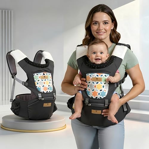 StarAndDaisy 4-in-1 Baby Carrier for 0 to 3 Year Baby/Kangaroo Bag with Comfortable Soft Hip Seat/Baby Carrier - 4 Carrying Positions with 2 Storage Pockets - Blue (4-in-1 Black) - Image 1
