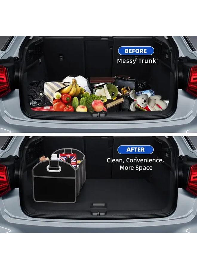 1pc Universal Car Trunk Organizer With 3 Spacious Compartments Portable Foldable Durable Design For SUV Truck Van And Sedan Easy To Install Clean Auto Organization Travel Essentials Compact Storage - Image 2