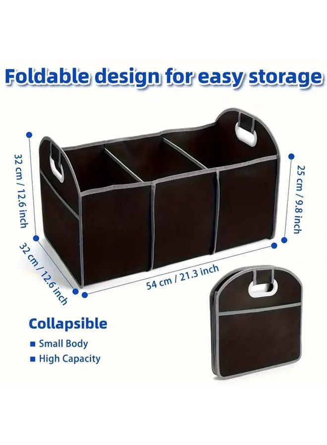 1pc Universal Car Trunk Organizer With 3 Spacious Compartments Portable Foldable Durable Design For SUV Truck Van And Sedan Easy To Install Clean Auto Organization Travel Essentials Compact Storage - Image 4