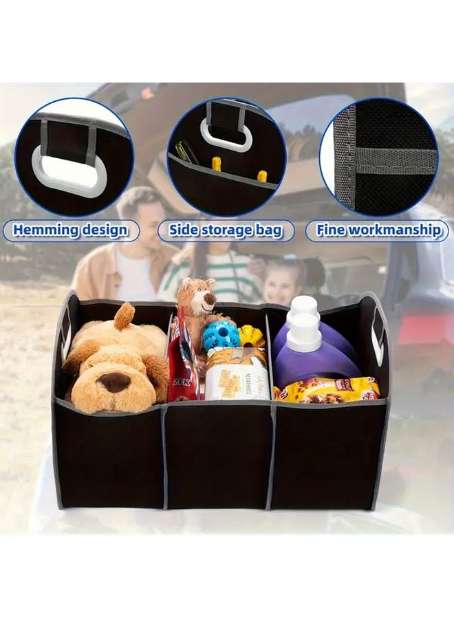 1pc Universal Car Trunk Organizer With 3 Spacious Compartments Portable Foldable Durable Design For SUV Truck Van And Sedan Easy To Install Clean Auto Organization Travel Essentials Compact Storage - Image 5