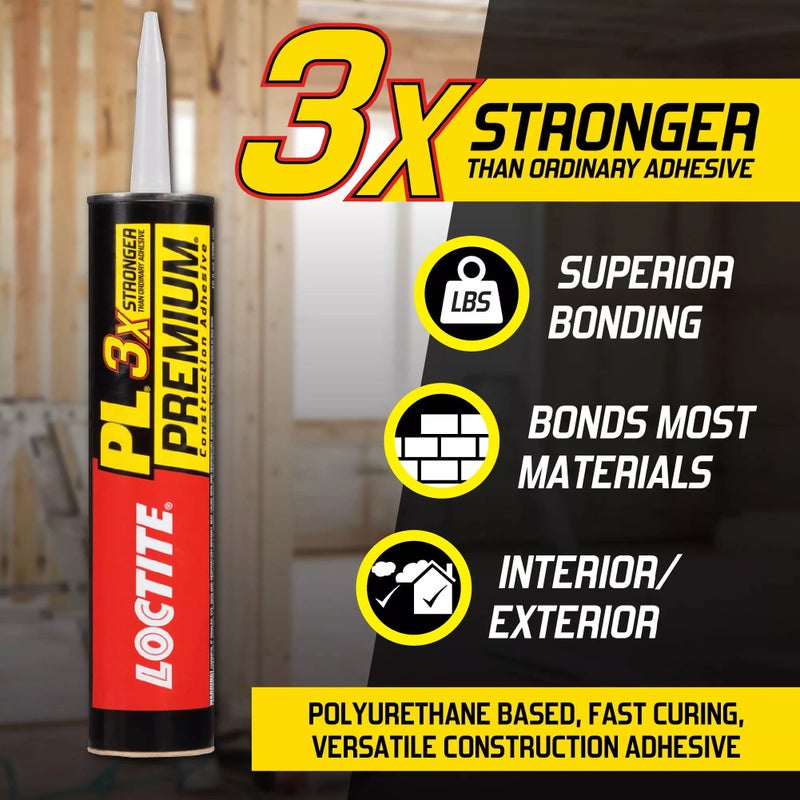 Loctite لاصق لوكتايت PL بريميوم بولي يوريثان للبناء، لاصق بناء متعدد الاستخدامات للخشب، الخرسانة، الحجر، المعدن والمزيد - 10 أونصة سائلة، خرطوشة، 1 عبوة - Image 4