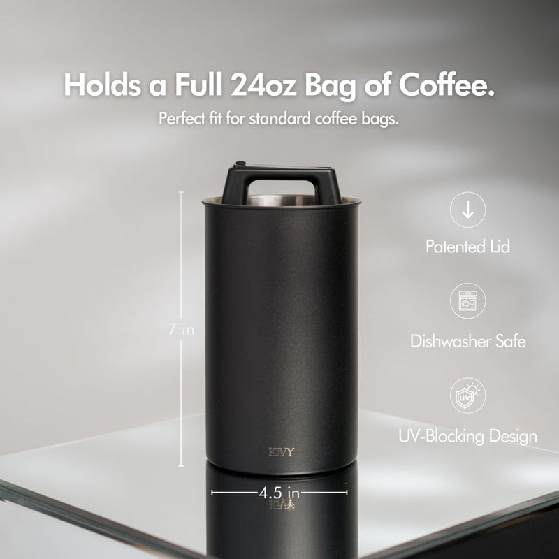 KIVY Vacuum Coffee Canister - Push Lid Preserves Coffee Aroma & Oil - Stainless Steel Airtight Coffee Canister - Container for Ground & Coffee Bean Storage - Coffee Storage Jar - Removes Excess Air - Image 2