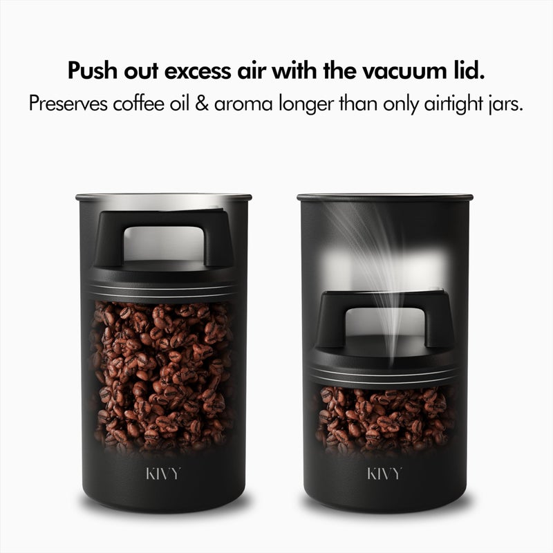 KIVY Vacuum Coffee Canister - Push Lid Preserves Coffee Aroma & Oil - Stainless Steel Airtight Coffee Canister - Container for Ground & Coffee Bean Storage - Coffee Storage Jar - Removes Excess Air - Image 4