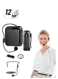 Voice Amplifier with Wired Microphone Headset, Portable Rechargeable PA System Speaker Personal Microphone Speech Amplifier, Loudspeaker for Teachers, Tour Guides/Coaches Metting/Yoga/Fitness (Black)
