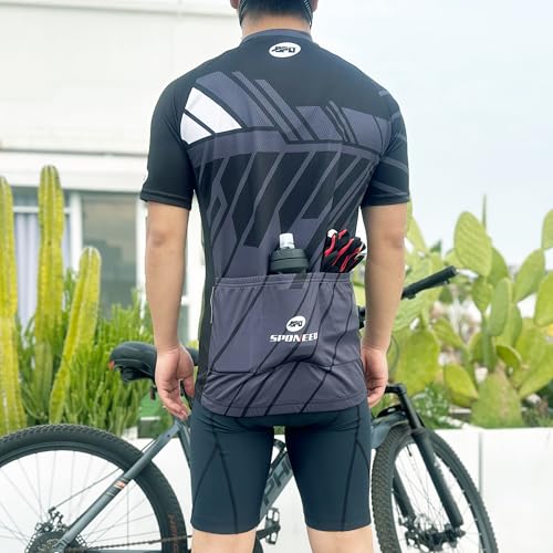 sponeed Men's Bike Jersey Cyclist Tops Bicycle Shirt Quick Dry Full Zip Shirts Breathable US L Gray Multi - Image 5