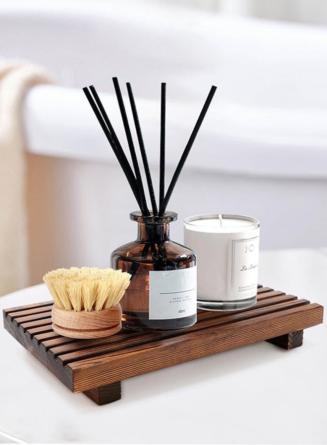 Wood Tray Pedestal Stand, Farmhouse Bathroom Decor Decorative Wooden Riser Small Kitchen Soap Dish Holder for Vanity, Counter, Sink - 9.8in x 6in x 1.6in - Image 5