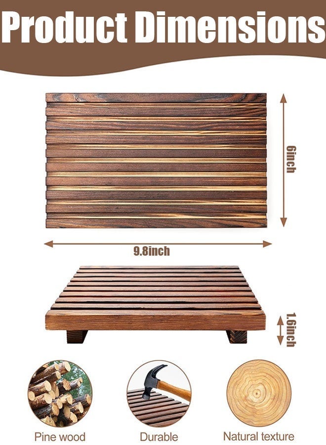 Wood Tray Pedestal Stand, Farmhouse Bathroom Decor Decorative Wooden Riser Small Kitchen Soap Dish Holder for Vanity, Counter, Sink - 9.8in x 6in x 1.6in - Image 3