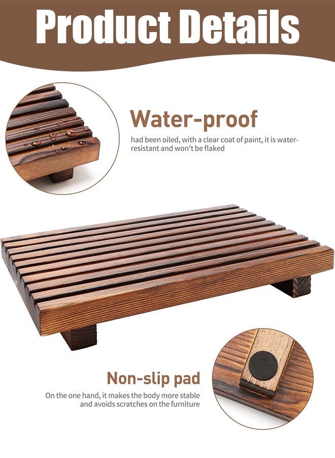 Wood Tray Pedestal Stand, Farmhouse Bathroom Decor Decorative Wooden Riser Small Kitchen Soap Dish Holder for Vanity, Counter, Sink - 9.8in x 6in x 1.6in - Image 4