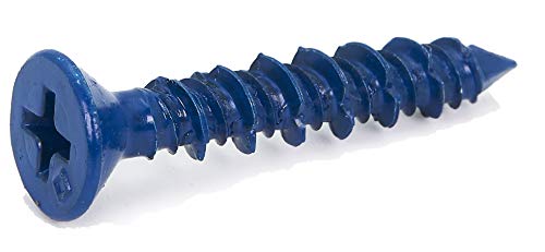 CONFAST 3/16" x 1-1/4" Blue Flat Phillips Concrete Diamond Point Screw Anchor with Drill Bit for Anchoring to Masonry, Block or Brick (100 per Box) - Image 1
