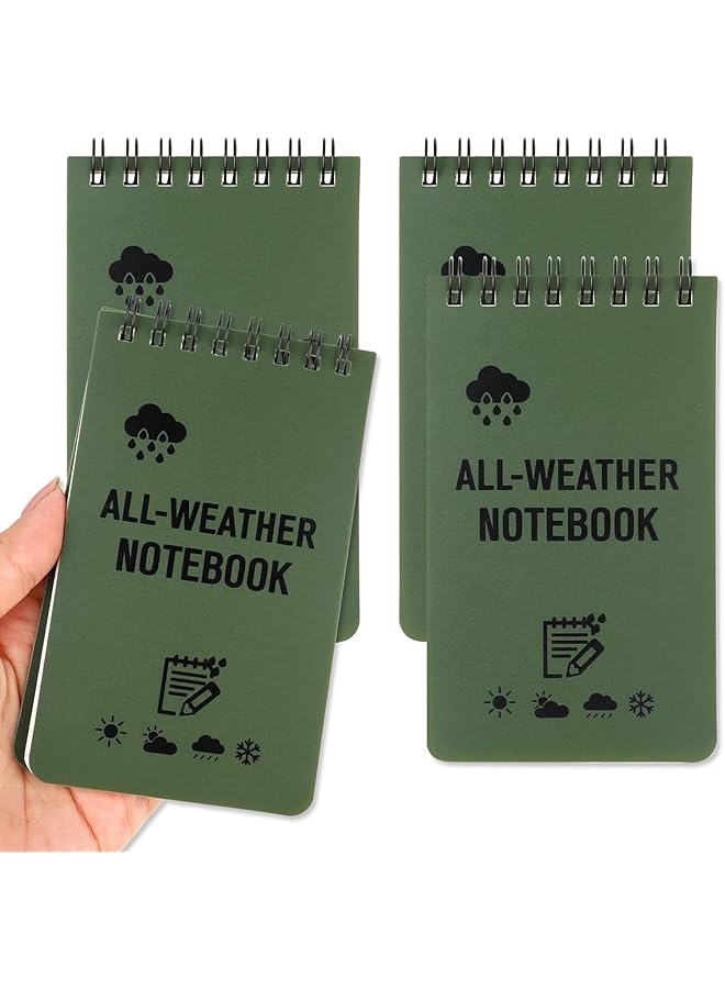 إيروريكس مجموعة من 4 دفاتر ملاحظات مقاومة للماء لجميع الأحوال الجوية مقاس 3 × 5 بوصة مع 100 صفحة مسطرة، دفتر ملاحظات شرطة مقاوم للطقس، دفتر ملاحظات حلزوني صغير، دفتر ملاحظات صغير للمكتب المنزلي في الهواء الطلق - Image 1