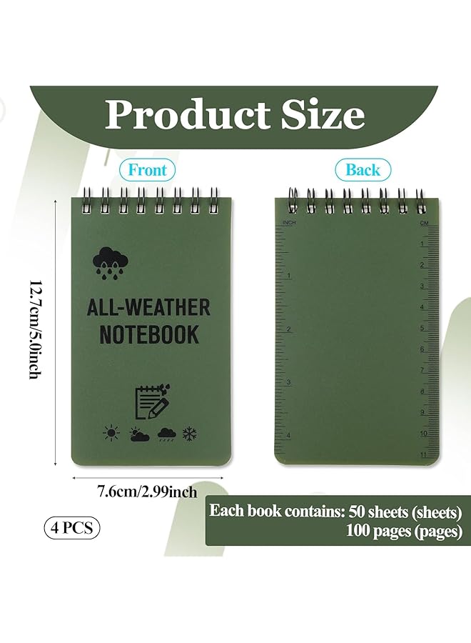 إيروريكس مجموعة من 4 دفاتر ملاحظات مقاومة للماء لجميع الأحوال الجوية مقاس 3 × 5 بوصة مع 100 صفحة مسطرة، دفتر ملاحظات شرطة مقاوم للطقس، دفتر ملاحظات حلزوني صغير، دفتر ملاحظات صغير للمكتب المنزلي في الهواء الطلق - Image 2