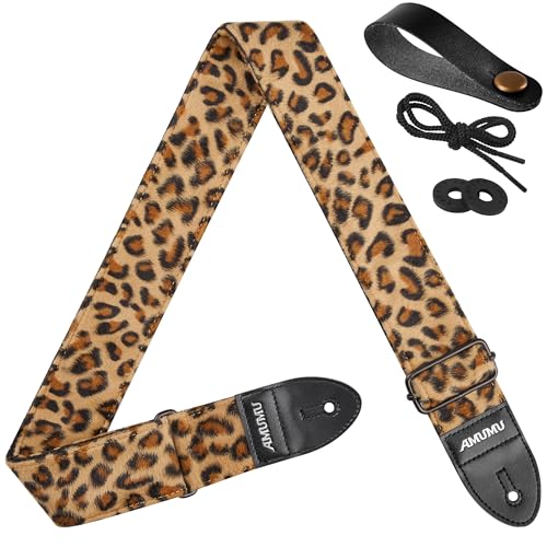 Amumu Leopard Flocked Velvet Guitar Strap with Microfiber Leather Ends, Fits Acoustic, Bass, and Electric Guitar - Guitar Accessories - Image 1