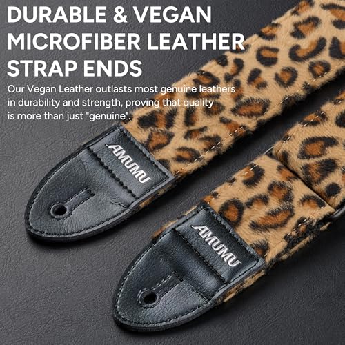 Amumu Leopard Flocked Velvet Guitar Strap with Microfiber Leather Ends, Fits Acoustic, Bass, and Electric Guitar - Guitar Accessories - Image 5