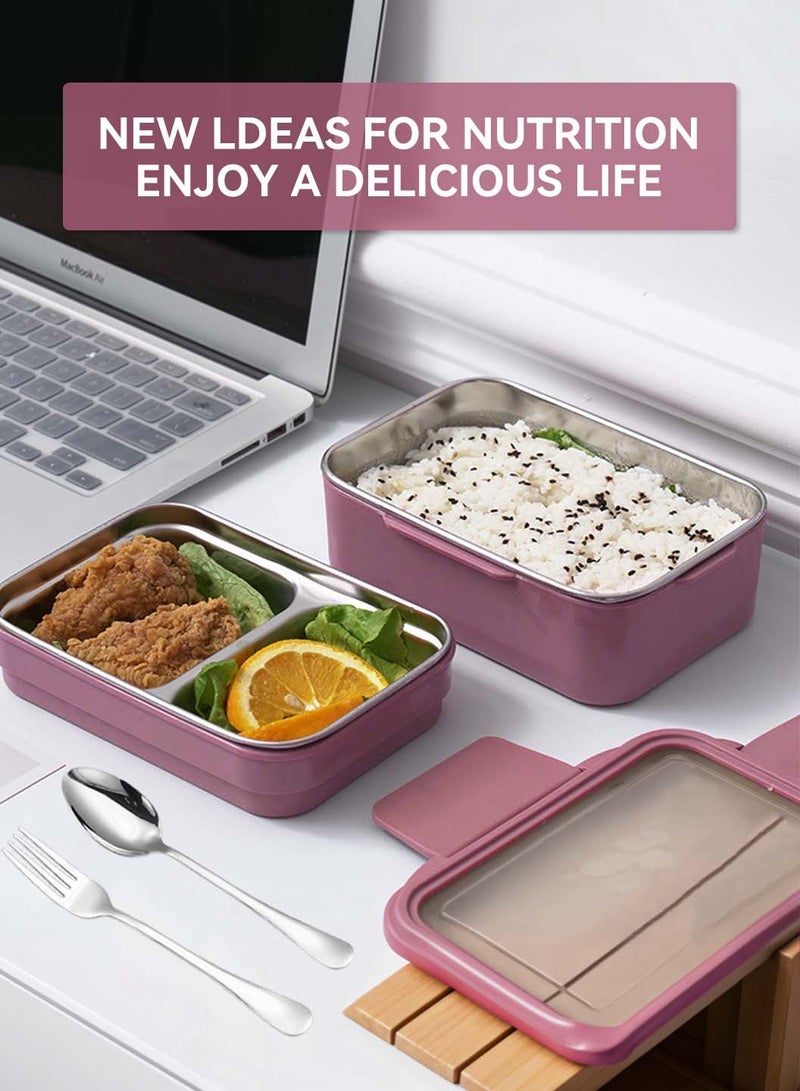 LEOKOR Stainless Steel Bento Box Double Layer 1000ML Leakproof Lunch Container with Bag and Tableware for Adults Kids Teens Men Women Everyday Use - Image 4