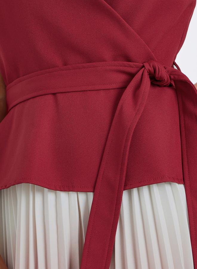ستايلي فستان ميدي بطيات ومظهر متدرج وحافة واسعة - Image 3