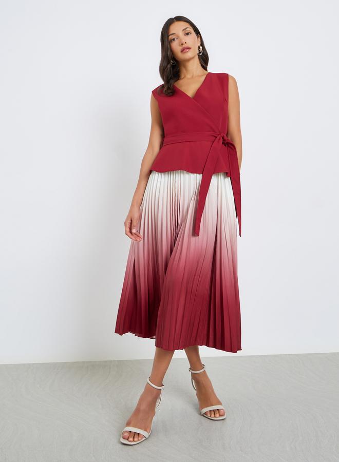 ستايلي فستان ميدي بطيات ومظهر متدرج وحافة واسعة - Image 5