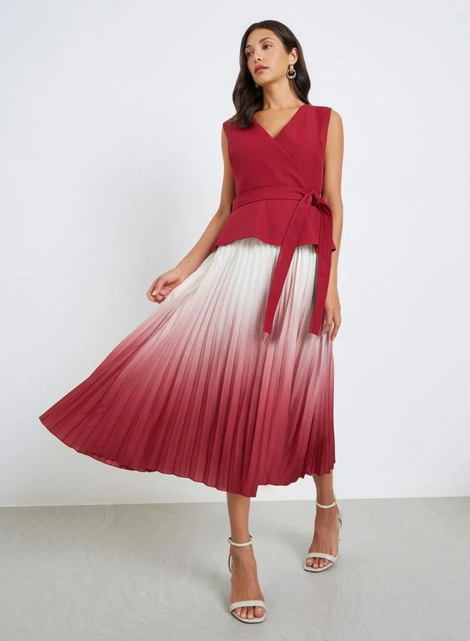 Women Ombre Look Pleated A-Line Midi Dress