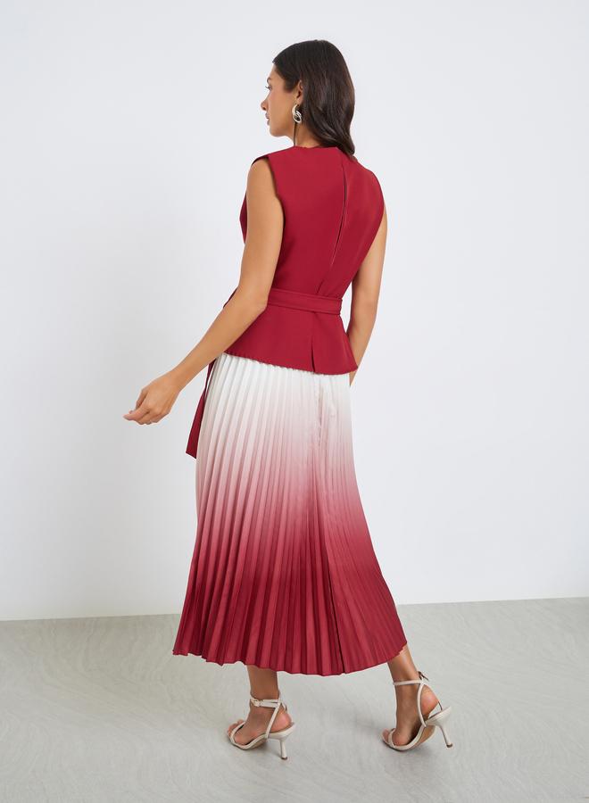 ستايلي فستان ميدي بطيات ومظهر متدرج وحافة واسعة - Image 4