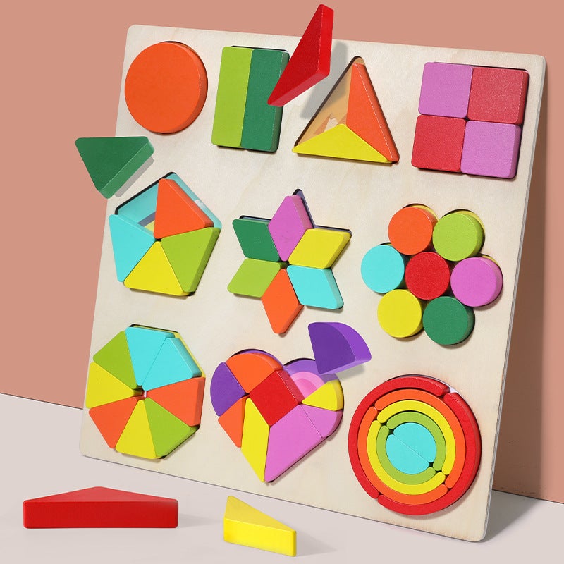 Children'S Early Education Educational Rainbow Assembled Convex Puzzle Geometric Shape Cognitive Matching Wooden Montessori Puzzle - Image 4