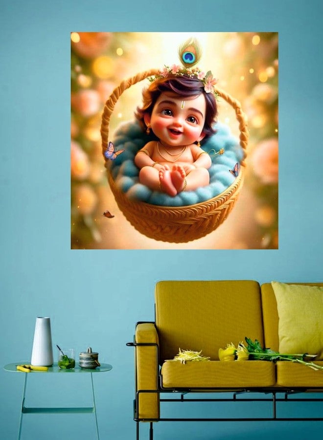 Sky Flying Bal Krishna Newborn Baby Cute Wall Posters for Living Room, Bad Room, Pooja Room, Office (Size - 41Cm X 41Cm) - Image 3