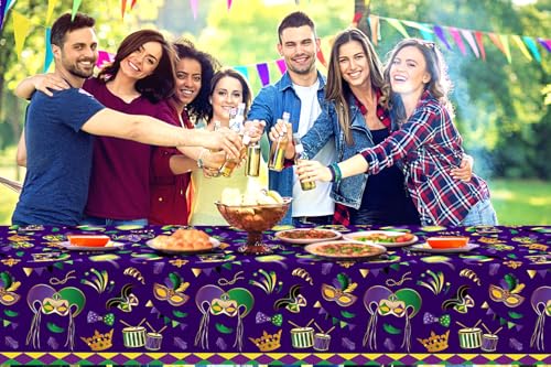 Buxiuer Mardi Gras Tablecloth New Orleans Carnival Masquerade Party Decoration Disposable Plastic Table Cloth Waterproof Table Cover Picnic Dining Kitchen Decor 54 x108 Inch -Pack of 2 - Image 5