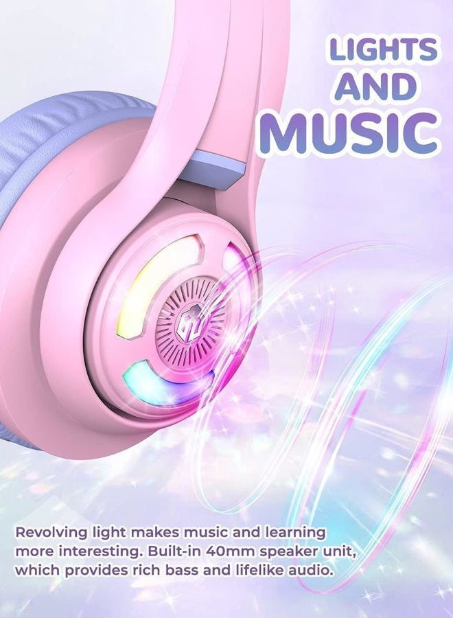 iClever BTH13 Bluetooth Kids Headphones, Cat Ear LED Light Up Wireless Kids Headphones with Volume Limited (74/85dBA), 50H Playtime, Children Headphones with MIC Over Ear for School/Tablet/PC - Image 2