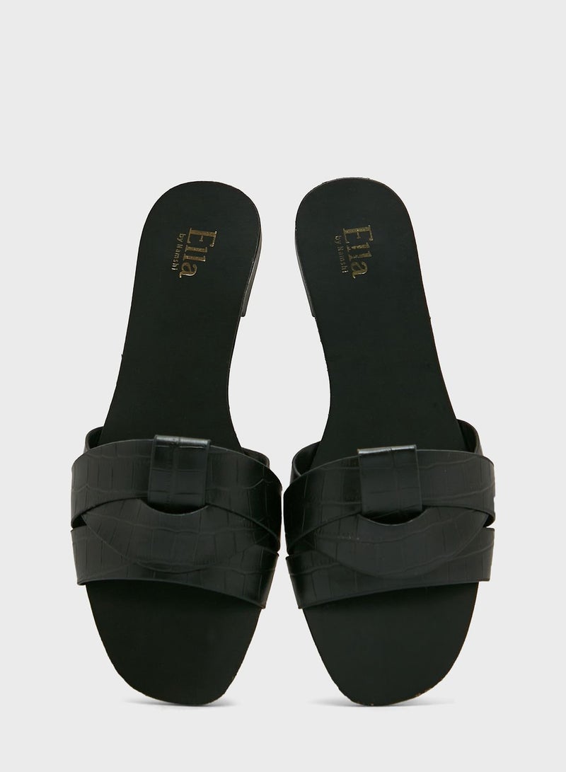 ELLA Croc Effect Woven Design Flat Sandal - Image 4