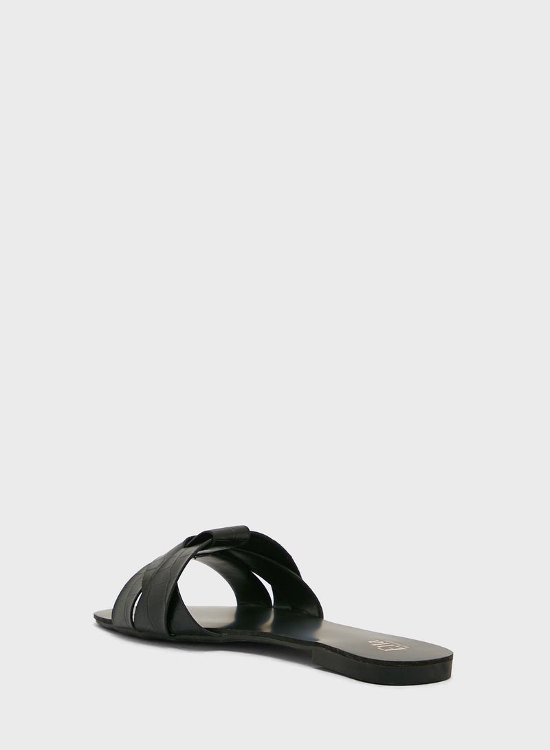 ELLA Croc Effect Woven Design Flat Sandal - Image 3